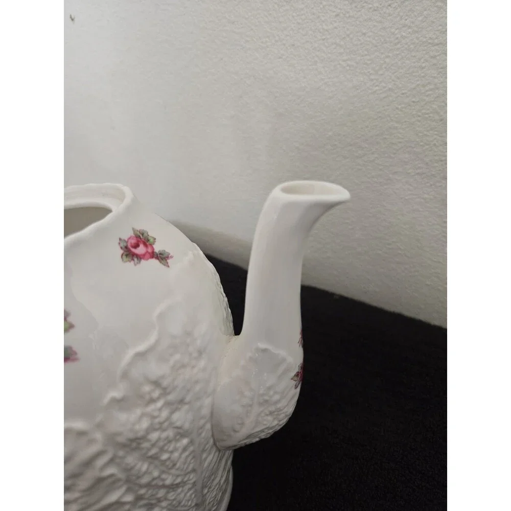Vintage Spode Bridal Rose Coffee Pot Savoy Cabbage Leaf Fine Bone Cina England